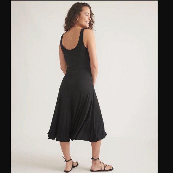 Marine Layer Lexi Rib Knit Fit and Flare Black Midi Dress Size XS Whimsigoth - Picture 2 of 16